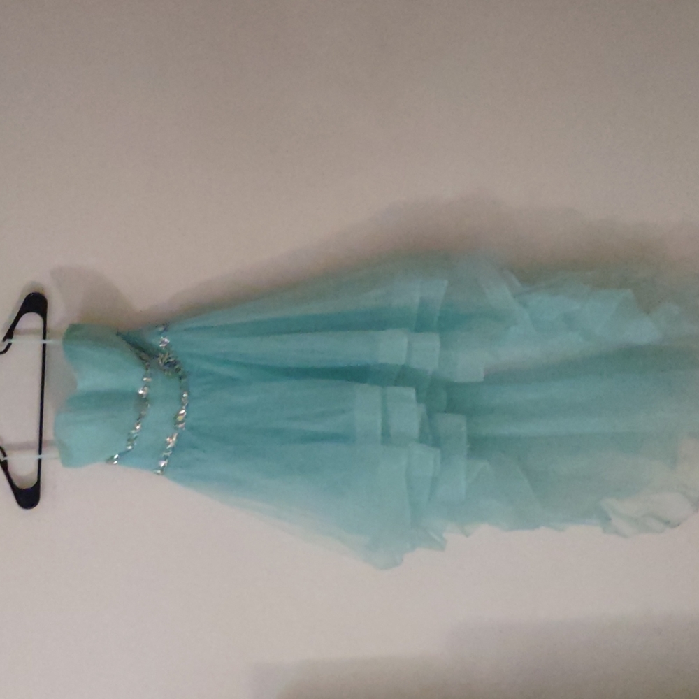 Teal High Low Strapless prom dress